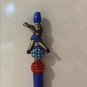 Blue Pen with Dancing Figure and Beaded Accents